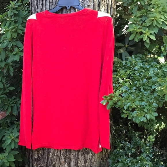 Tommy Hilfiger Red White Metallic Gold Argyle V-Neck Sweater L Large Women’s - Picture 5 of 13